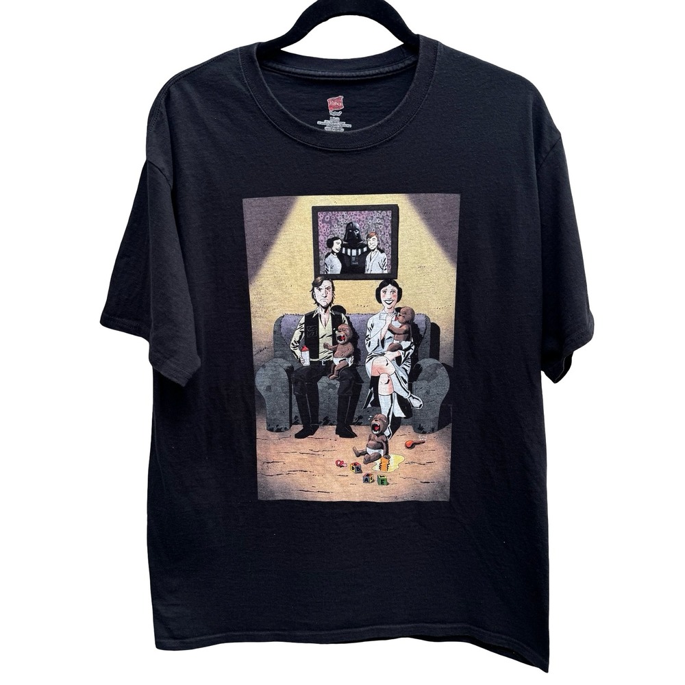 Hanes Star Wars Parody Han Solo Princess Leia Baby Wookiee Graphic Tee Mens L